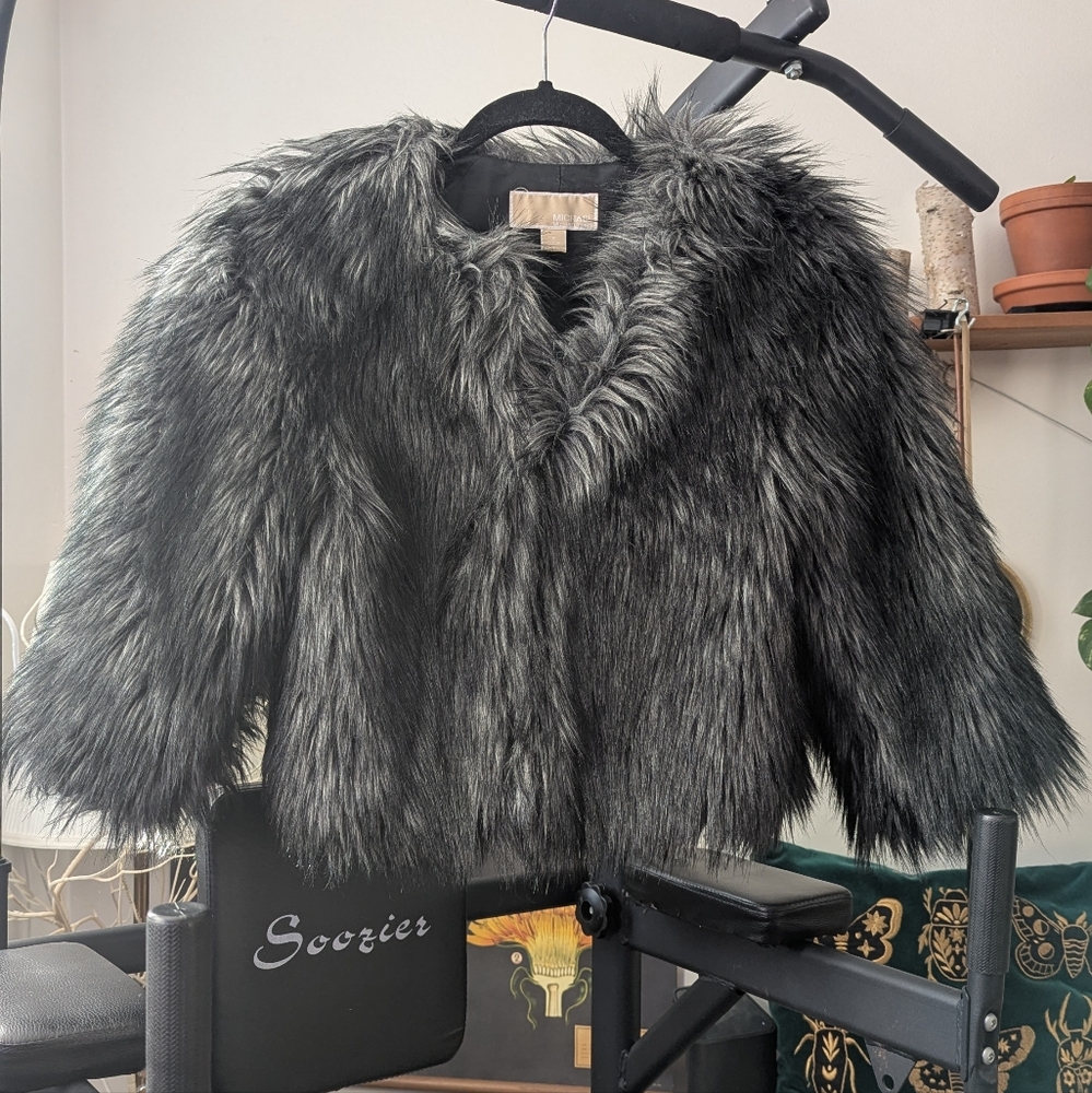 Michael Kors Faux Fur Grey/Black Wolf bomber jacket - size S - EUC